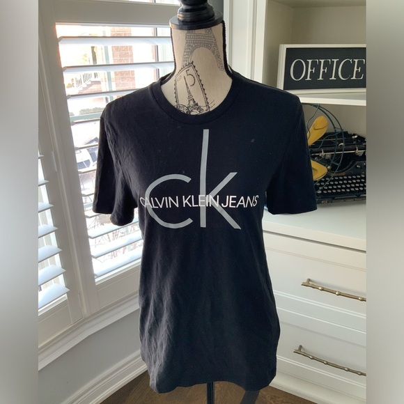 CALVIN KLIEN Black Cotton Monogram Logo Soft T-Shirt Crewneck Women’s Size Small - Picture 4 of 10